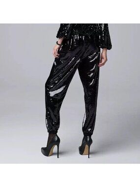 NWT Simply Vera Vera Wang Sequin Joggers Black Size XL Glam Party